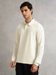 Thomas Scott Men Off White Regular Fit Long Sleeves Solid Viscose Rayon Knitted Polo Collar Performance Tshirt