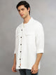 Thomas Scott Men White Cricket Club Collection Oversized Fit Long Sleeves Camp Collar Cotton Linen Twill Shacket with 2 Flap Pockets