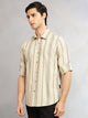Thomas Scott Men Peach Cricket Club Collection Slim Fit Cotton Linen Classic Striped Casual Wear Shirt for Men