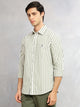 Thomas Scott Men Green Cricket Club Collection Slim Fit 100% Cotton Oxford Shirt with Vertical Stripes & Spread Collar