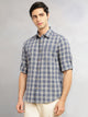 Thomas Scott Men Blue Slim Fit Tartan Checks Cotton Linen Casual Shirt-Cricket Club Collection, Roll-Up Sleeves & Spread Collar