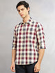 Thomas Scott Men Wine Cricket Club Collection Slim Fit Long Sleeves Shepherd Check Spread Collar Cotton Linen Casual Shirt