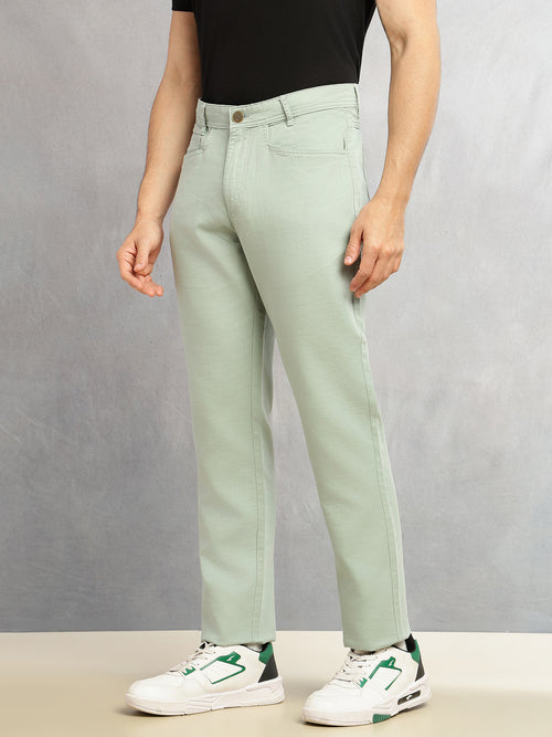 Thomas Scott Men Mint Smart Straight Fit Mid-Rise Solid 5-Pocket Design Woven Chinos Trouser