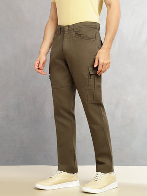 Thomas Scott Men Olive Regular Fit Mid-Rise Solid Woven Utility Cargo Trouser