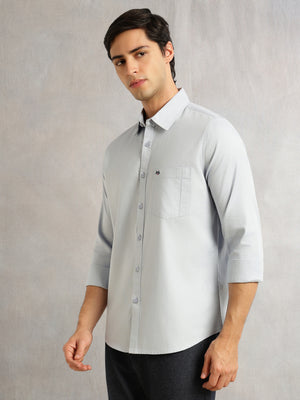 Thomas Scott Men Blue Slim Fit Long Sleeves Solid Spread Collar 100% Cotton Twill Casual Shirt