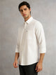 Thomas Scott Men White Slim Fit Long Sleeves Solid Spread Collar 100% Cotton Twill Casual Shirt