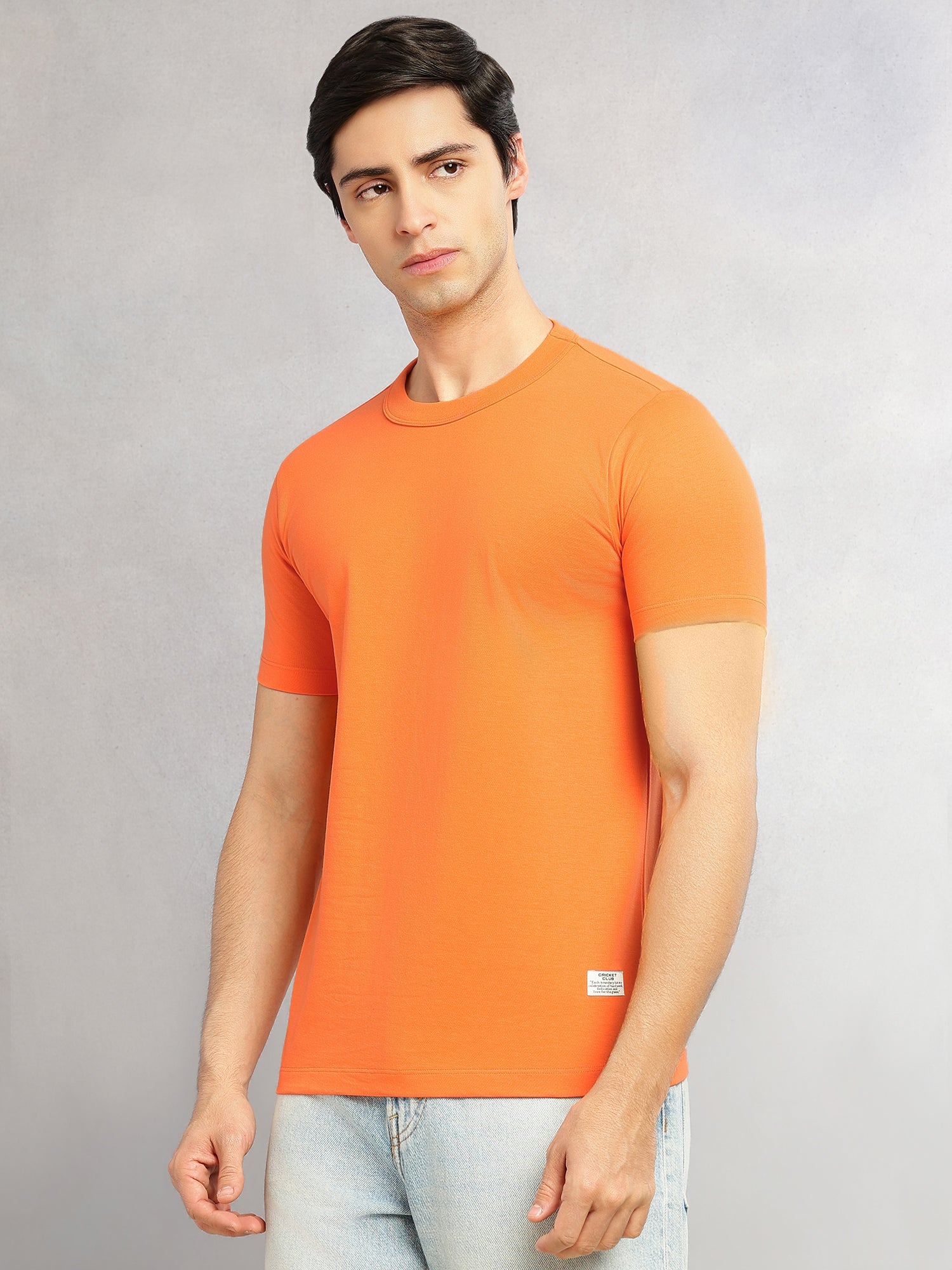 Thomas Scott Men Orange Cricket Club Collection Regular Fit Round Neck Short Sleeves Polycotton Solid Knitted T-shirt