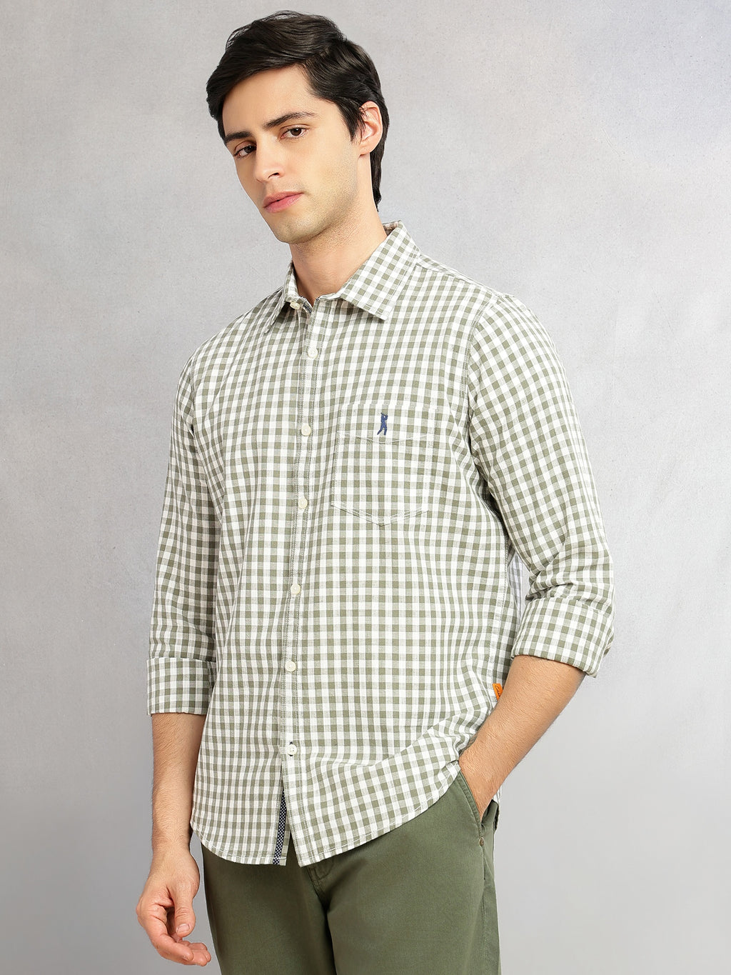 Thomas Scott Men Green Cricket Club Collection Slim Fit 100% Cotton Oxford Shirt with Gingham Checks & Spread Collar