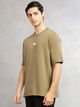 Thomas Scott Men Olive Cricket Club Collection Oversized Fit Round Neck Short Sleeves 100% Cotton Solid Knitted T-shirt