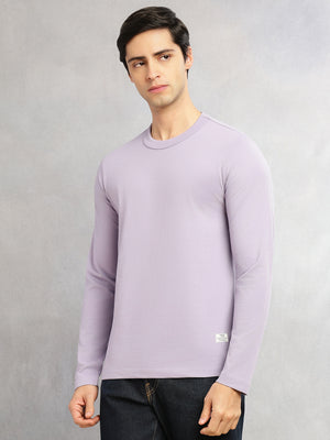 Thomas Scott Men Lavender Cricket Club Collection Regular Fit Round Neck Long Sleeves Polycotton Solid Knitted T-shirt