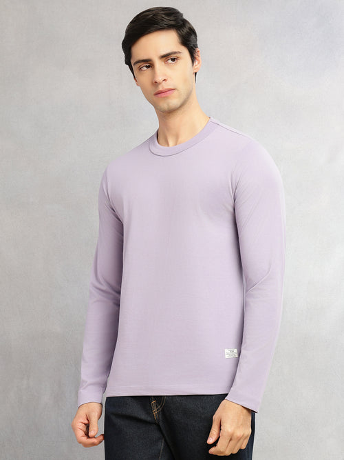 Thomas Scott Men Lavender Cricket Club Collection Regular Fit Round Neck Long Sleeves Polycotton Solid Knitted T-shirt