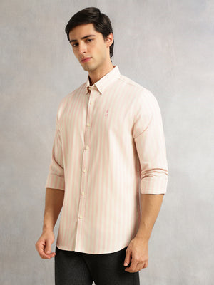 Thomas Scott Men Pink Cricket Club Collection Slim Fit Vertical Stripe Cotton Casual Shirt-Button Down Collar, Full Sleeves