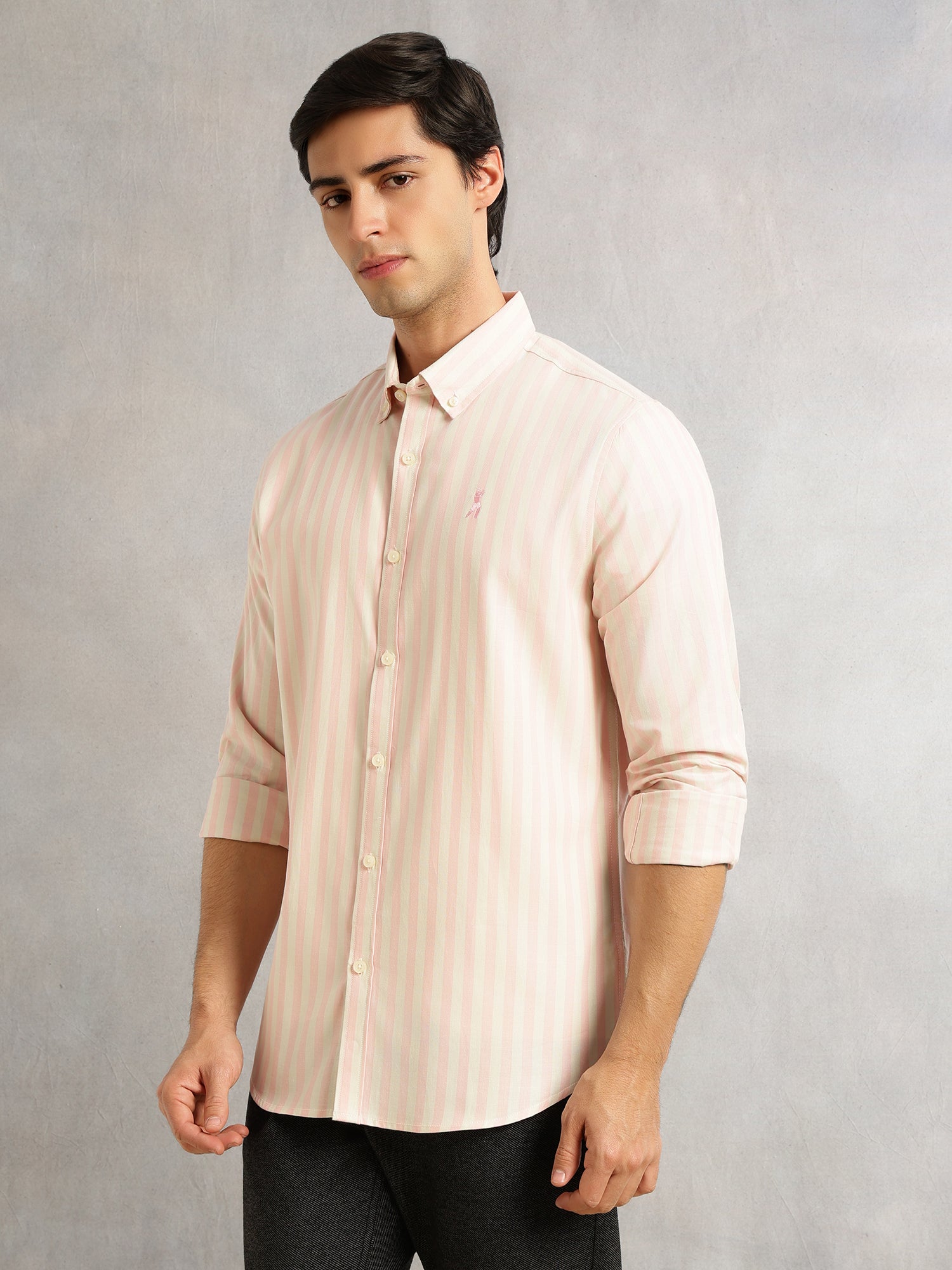 Thomas Scott Men Pink Cricket Club Collection Slim Fit Vertical Stripe Cotton Casual Shirt-Button Down Collar, Full Sleeves