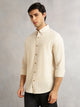 Thomas Scott Men Beige Cricket Club Collection Slim Fit Long Sleeves Button Down Collar SeerSucker Shirt
