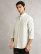 Thomas Scott Men Green Cricket Club Collection Slim Fit Long Sleeves Button Down Collar Cotton Linen Oxford Shirt