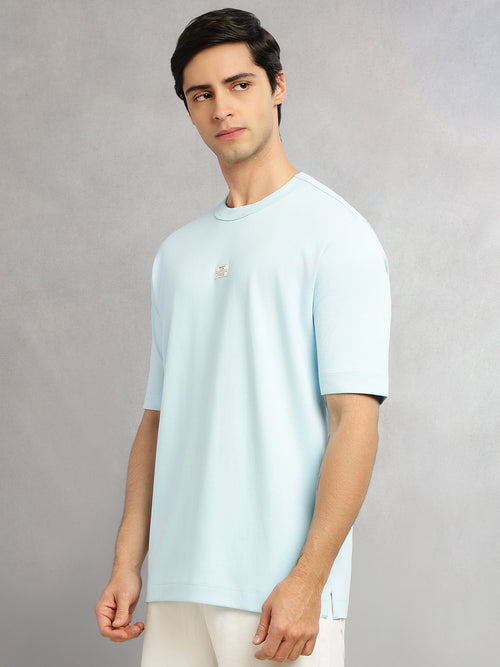 Thomas Scott Men Blue Cricket Club Collection Oversized Fit Round Neck Short Sleeves 100% Cotton Solid Knitted T-shirt