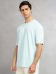 Thomas Scott Men Blue Cricket Club Collection Oversized Fit Round Neck Short Sleeves 100% Cotton Solid Knitted T-shirt