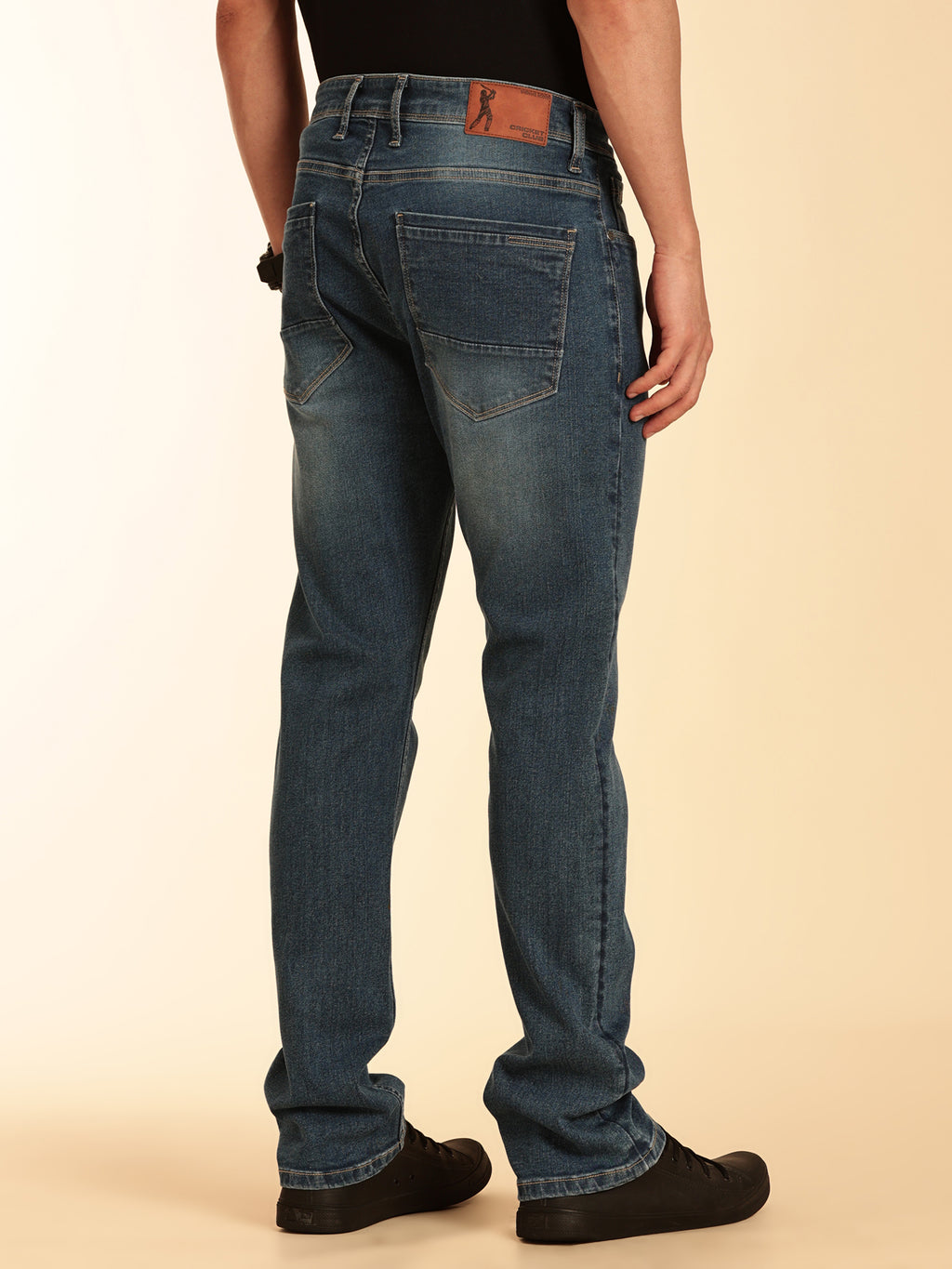Thomas Scott Men Indigo Straight Fit Mid-Rise Light Fade Clean Look 5 Pocket Design Stretchable Jeans