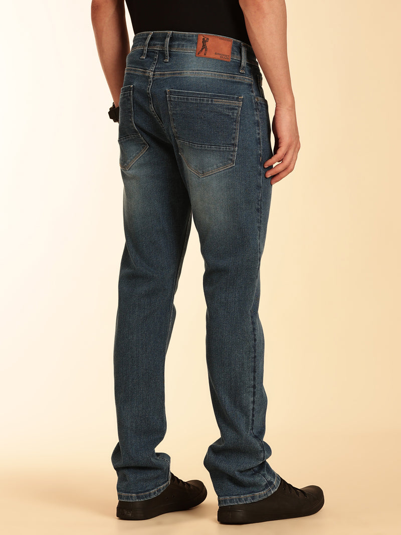 Thomas Scott Men Indigo Straight Fit Mid-Rise Light Fade Clean Look 5 Pocket Design Stretchable Jeans