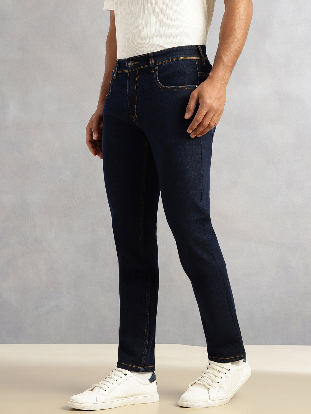 Thomas Scott Men Dark Blue Slim Fit Dark Shade Mid-Rise Clean Look 5 Pocket Design Stretchable Jeans