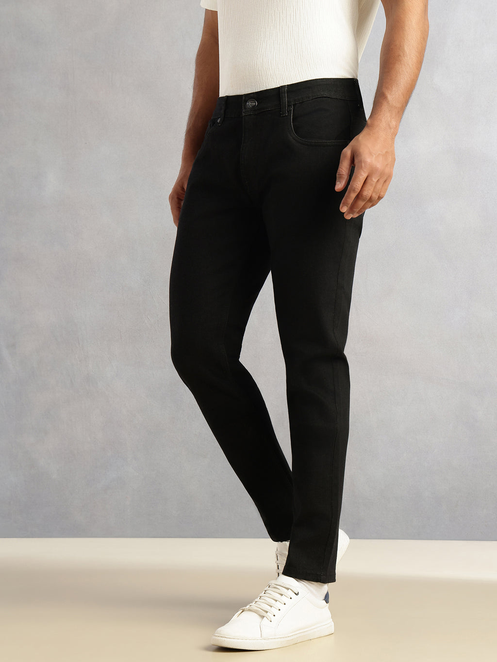 Thomas Scott Men Black Smart Dark Shade Slim Fit Mid-Rise Clean Look 5 Pocket Design Stretchable Jeans