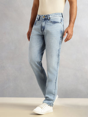 Thomas Scott Men Mid Blue Smart Slim Fit Mid-Rise Light Shade Clean Look 5 Pocket Design Non Stretchable Jeans