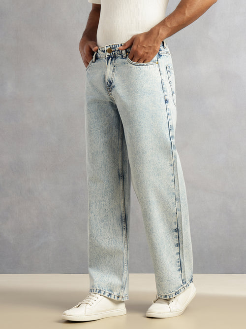 Thomas Scott Men Light Blue Mid-Rise Light Shade Baggy Fit Clean Look 5 Pocket Design Non Stretchable Jeans