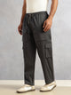 Thomas Scott Men Dark Grey Relaxed Loose Fit 100% Cotton Solid Drawstring Closure Woven Cargo Trouser