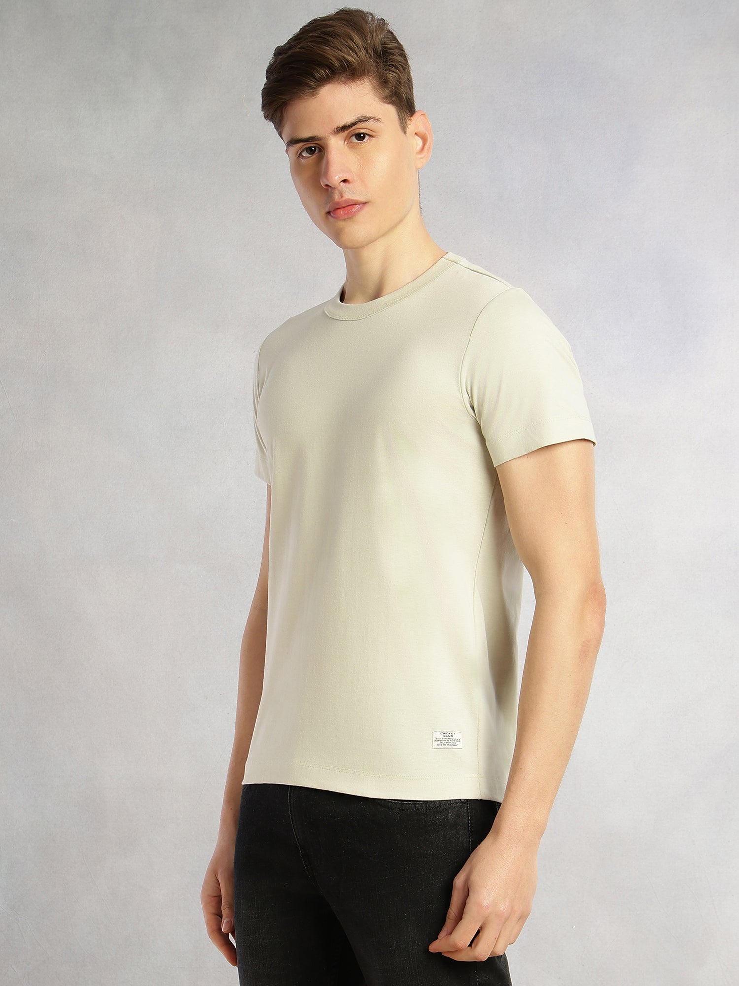 Thomas Scott Men Sage Green Cricket Club Collection Regular Fit Short Sleeves Round Neck Solid Knitted T-Shirt