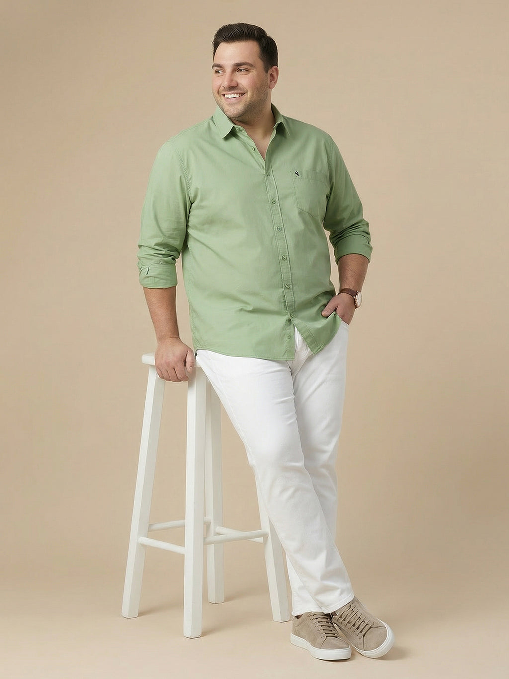 Thomas Scott Men Pista Cotton Casual Shirt Plus Size Regular Fit Spread Collar Long Sleeve