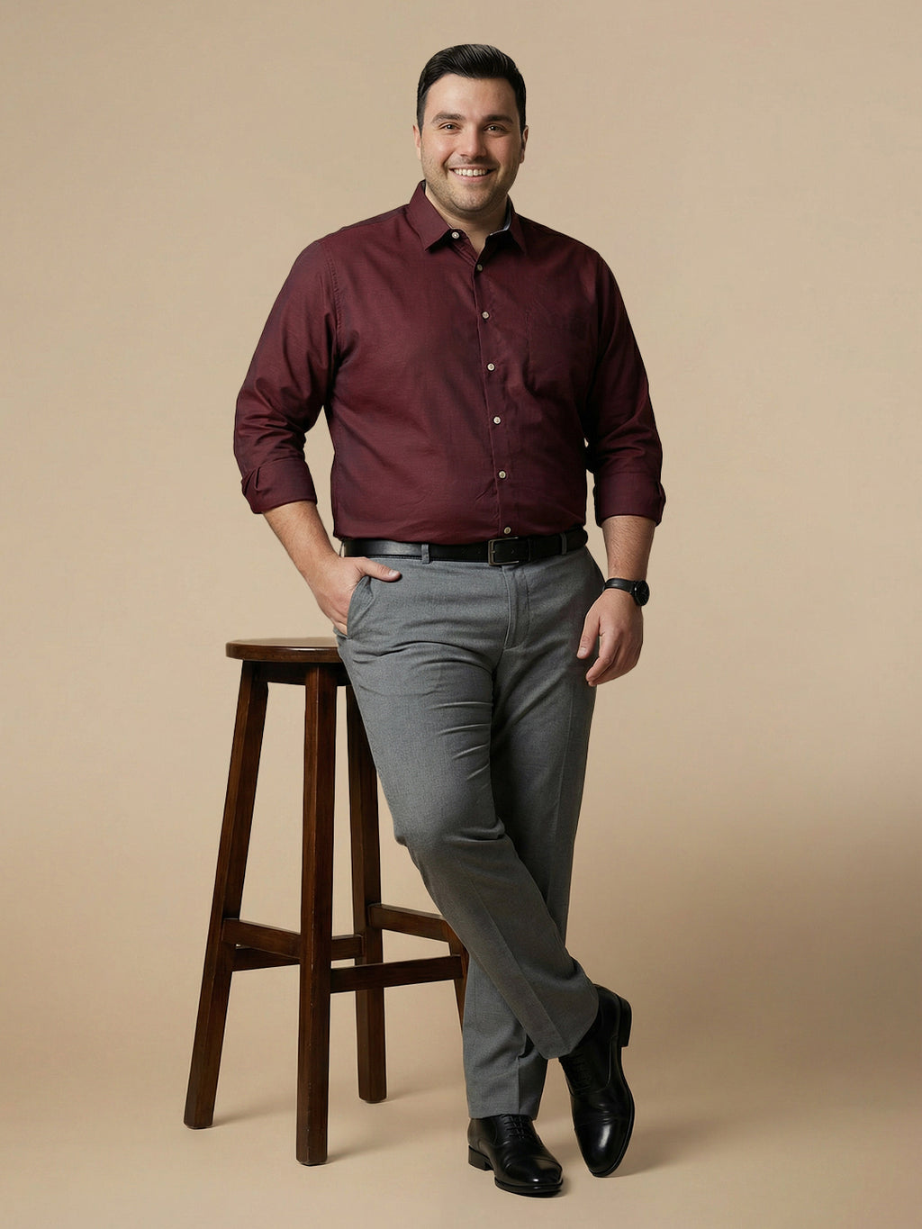 Thomas Scott Men Red Plus Size Smart Long Sleeves Regular Fit Spread Collar Solid 100% Cotton Formal Shirt