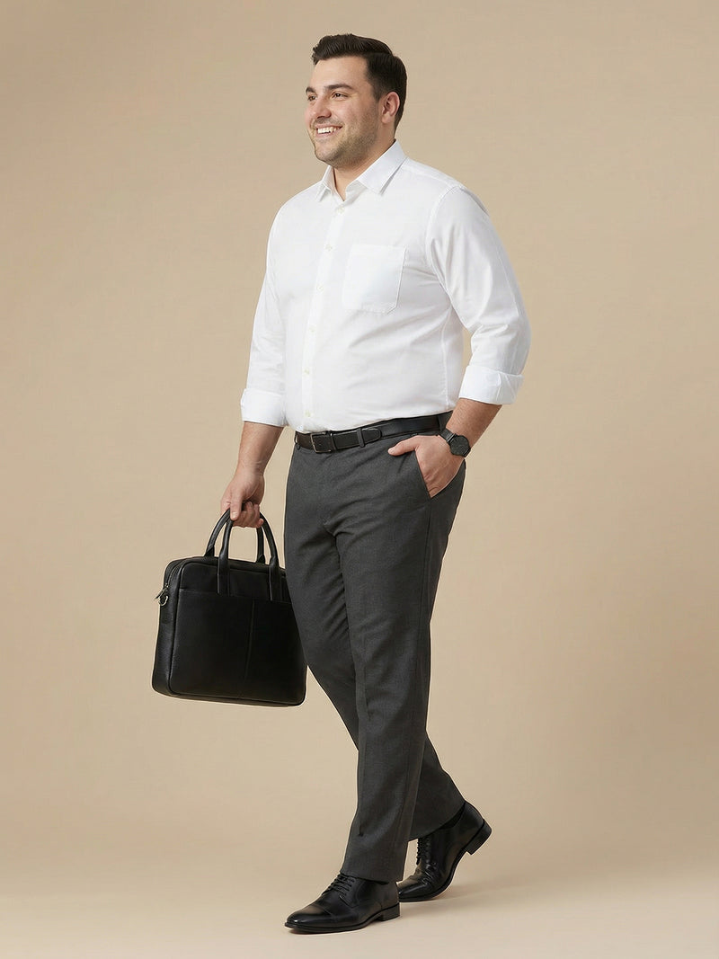 Thomas Scott Men White Plus Size Smart Regular Fit Long Sleeves Spread Collar 100% Cotton Solid Formal Shirt