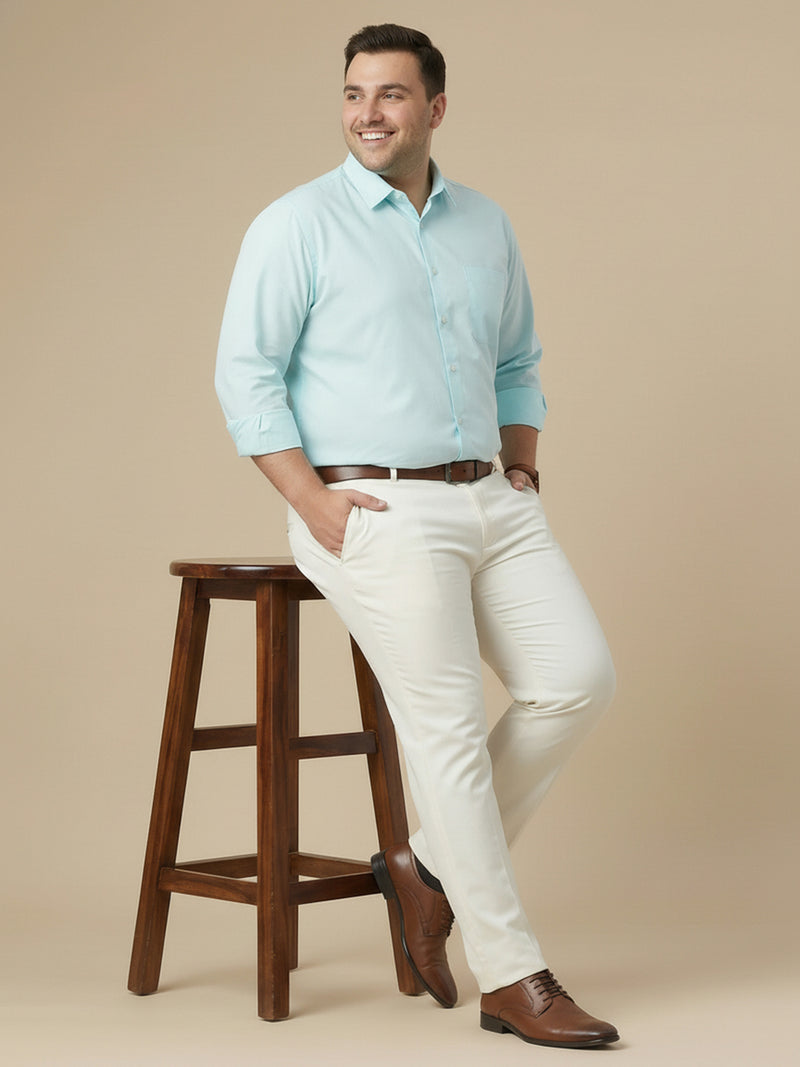 Thomas Scott Men Aqua Plus Size Smart Regular Fit Long Sleeves Spread Collar 100% Cotton Solid Formal Shirt