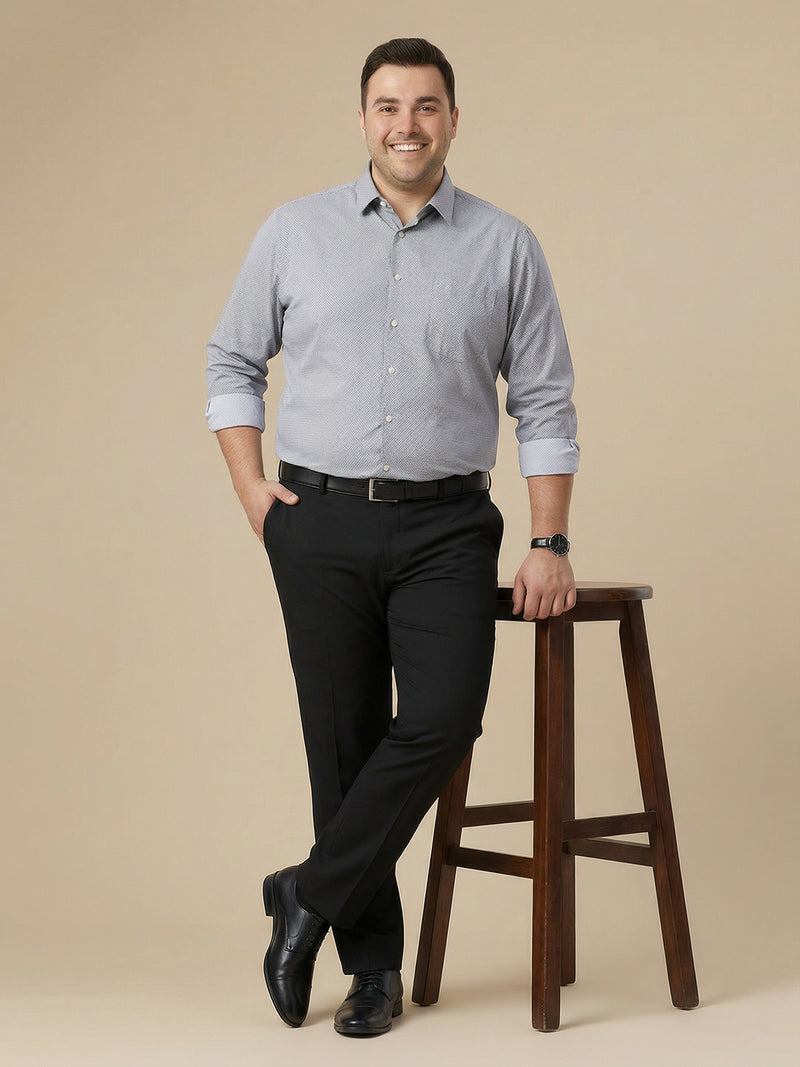 Thomas Scott Men Black Plus Size Smart Regular Fit Long Sleeves Spread Collar 100% Cotton Solid Formal Shirt