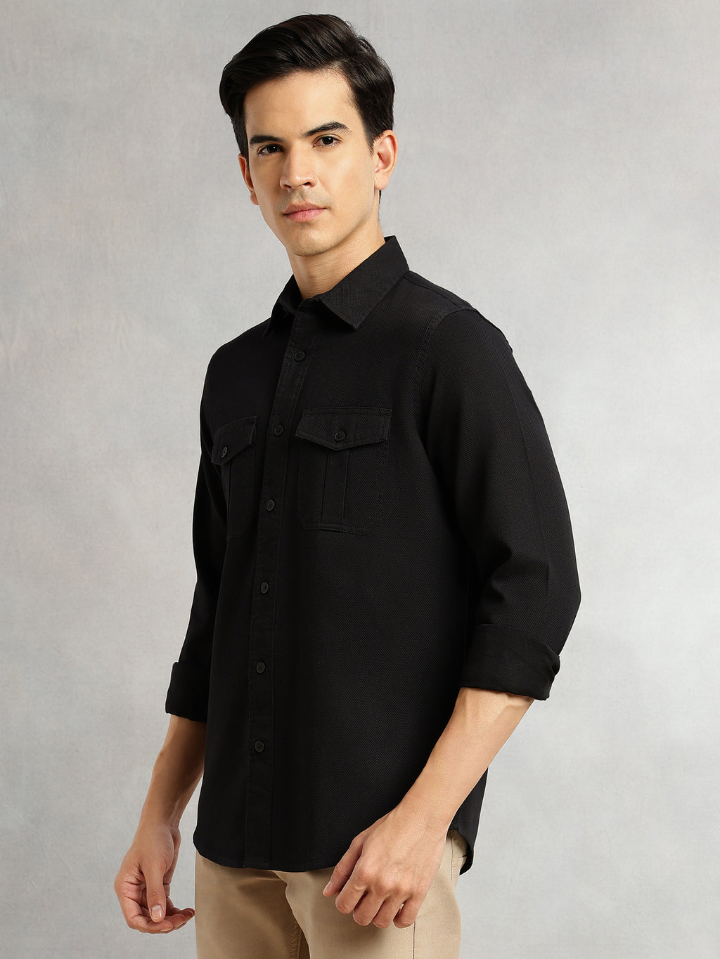 Thomas Scott Men Black Cricket Club Collection Men Slim Fit Cotton Casual Shirt-Dual Flap Pocket