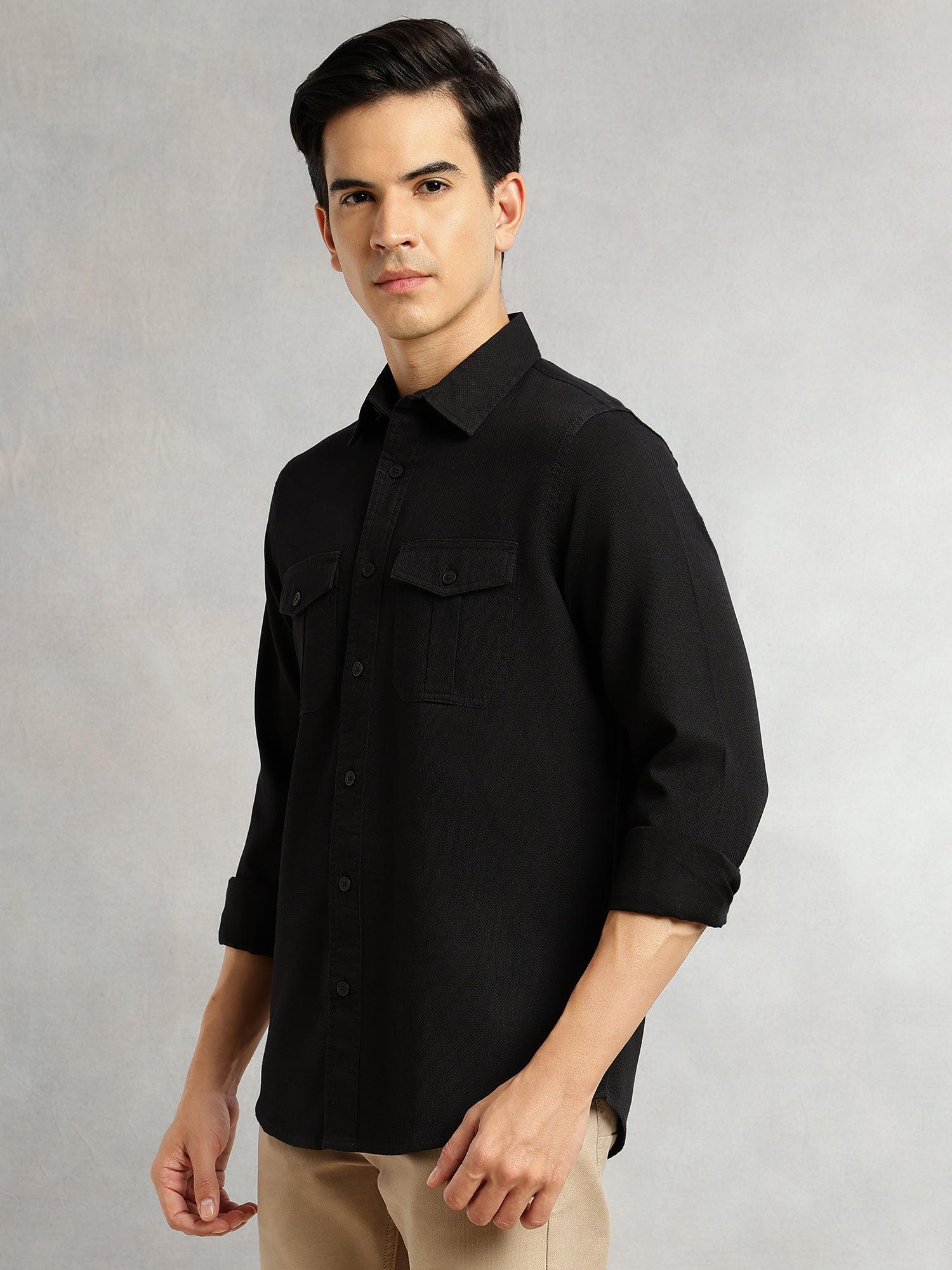 Thomas Scott Men Black Cricket Club Collection Men Slim Fit Cotton Casual Shirt-Dual Flap Pocket