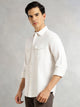 Thomas Scott Men White Cricket Club Collection Men Slim Fit Cotton Casual Shirt-Dual Flap Pocket