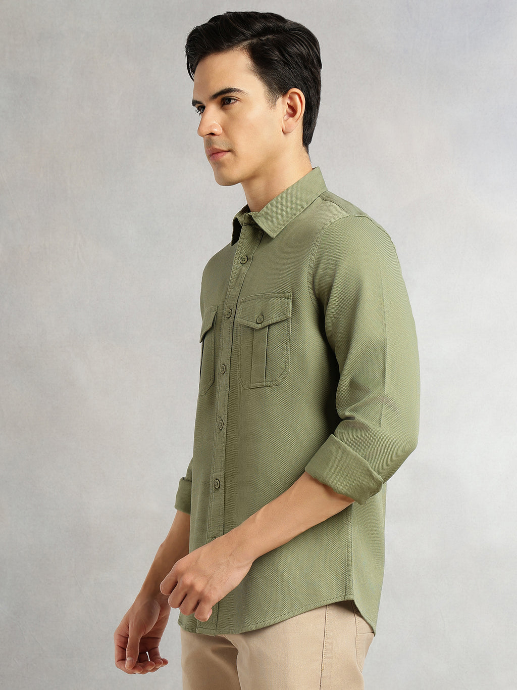 Thomas Scott Men Olive Cricket Club Collection Men Slim Fit Cotton Casual Shirt-Dual Flap Pocket