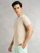 Thomas Scott Men Beige Regular Fit Short Sleeves Round Neck Solid Knitted Tshirt