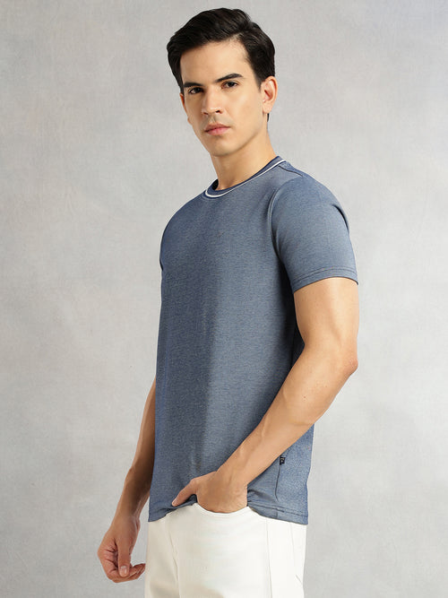 Thomas Scott Men Navy Regular Fit Short Sleeves Round Neck Solid Knitted Tshirt