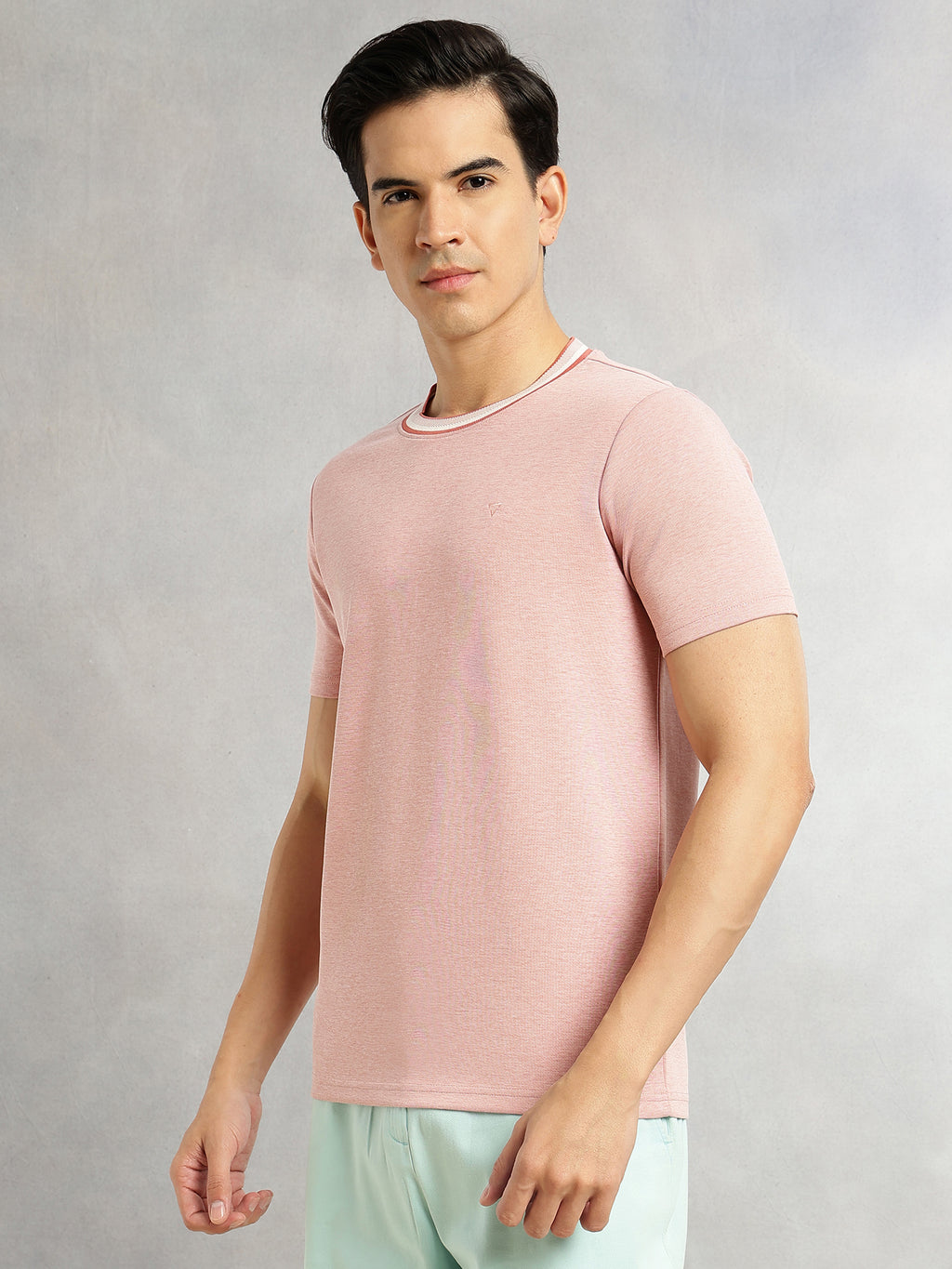 Thomas Scott Men Peach Regular Fit Short Sleeves Round Neck Solid Knitted Tshirt