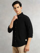 Thomas Scott Men Black Premium Slim Fit Long Regular Sleeves Button-Down Collar Pinstripes 100% Cotton Seersucker Casual Shirt