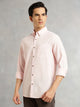 Thomas Scott Men Pink Premium Slim Fit Long Regular Sleeves Button-Down Collar Pinstripes 100% Cotton Seersucker Casual Shirt