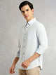 Thomas Scott Men Sky Blue Premium Slim Fit Long Regular Sleeves Button-Down Collar Pinstripes 100% Cotton Seersucker Casual Shirt