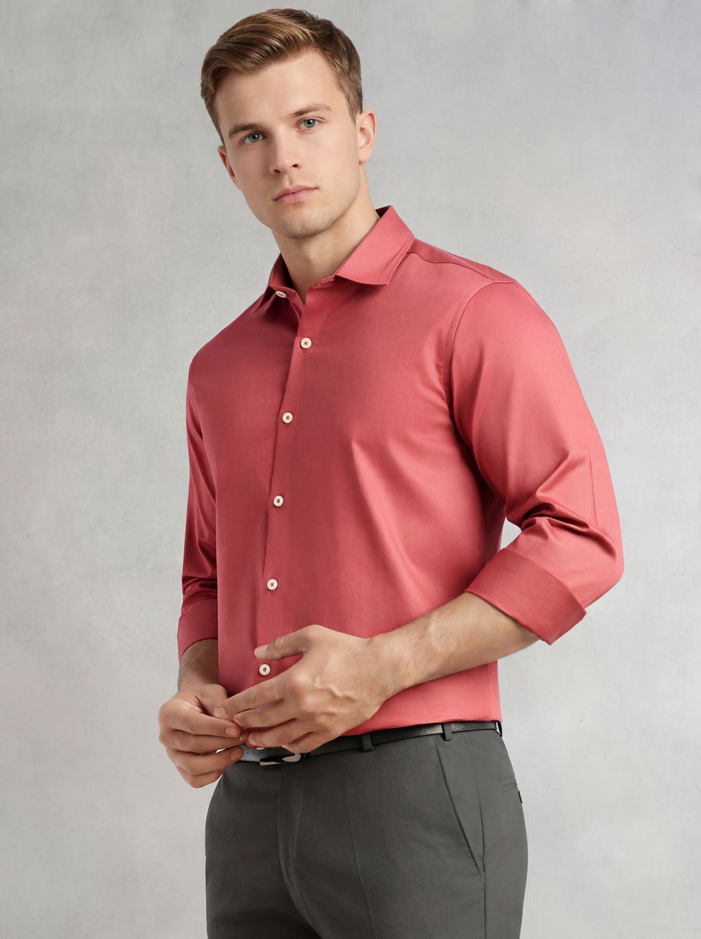 Thomas Scott Men Dark Peach Regular Fit Long Sleeves Spread Collar Solid 100% Cotton Formal Shirt