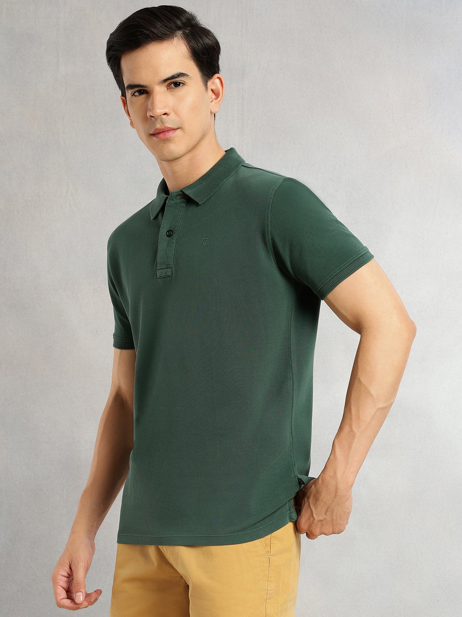 Thomas Scott Men Green Short Sleeves Regular Fit Solid 100% Cotton Polo Collar Knitted T-shirt