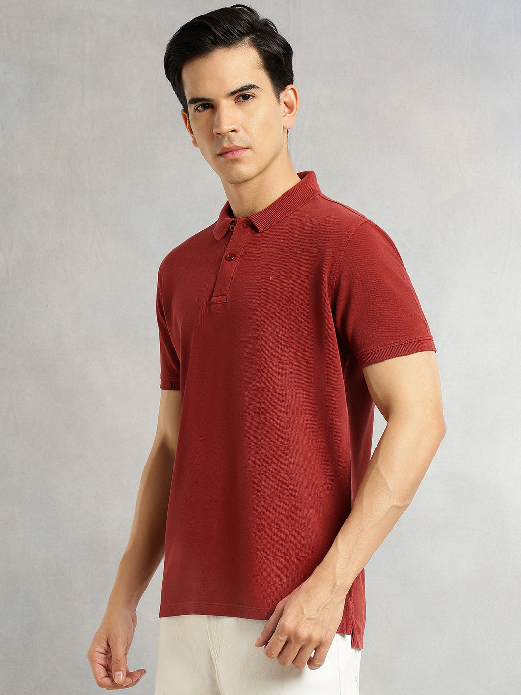 Thomas Scott Men Red Short Sleeves Regular Fit Solid 100% Cotton Polo Collar Knitted T-shirt