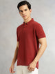 Thomas Scott Men Red Short Sleeves Regular Fit Solid 100% Cotton Polo Collar Knitted T-shirt