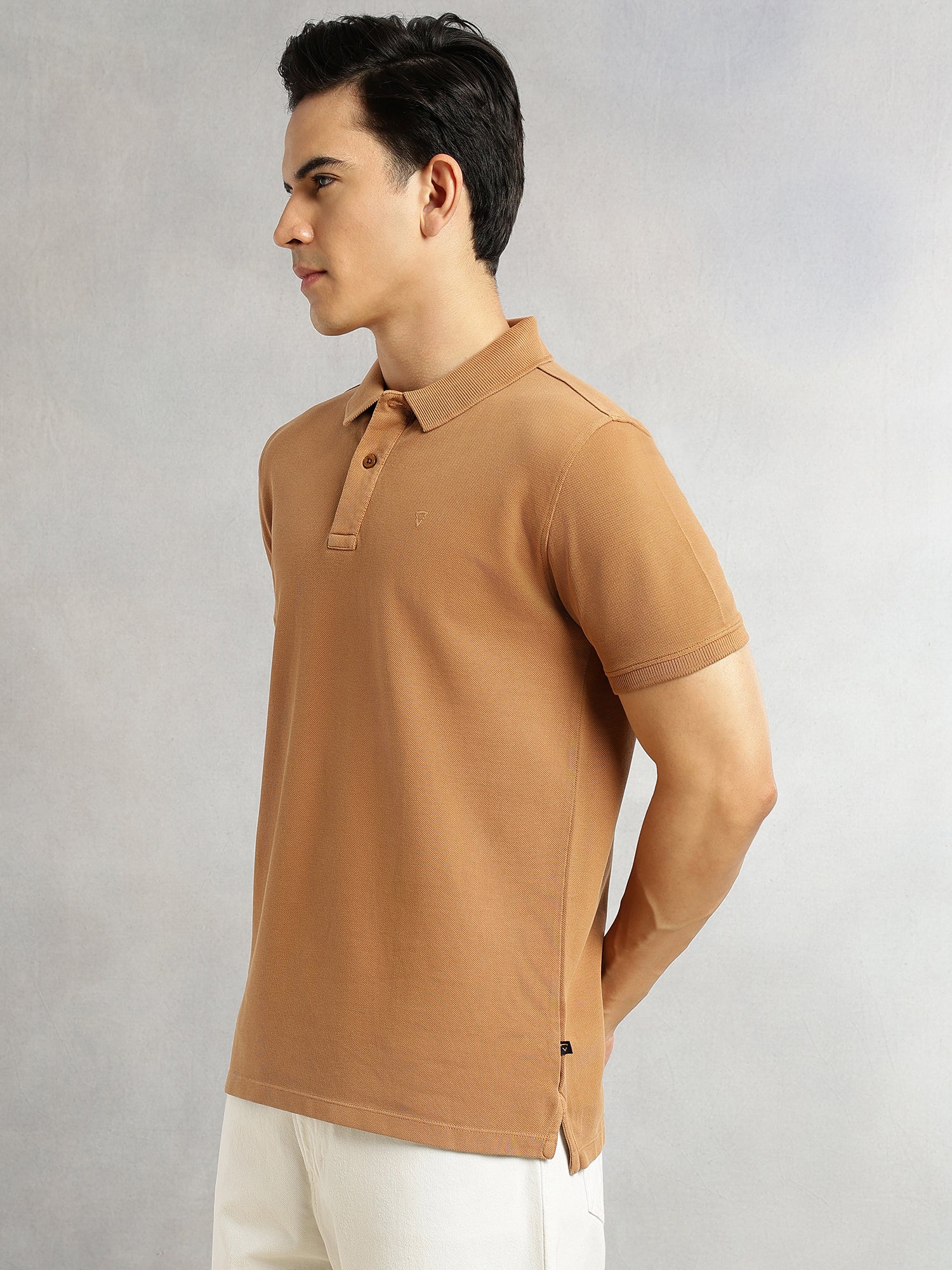 Thomas Scott Men Yellow Short Sleeves Regular Fit Solid 100% Cotton Polo Collar Knitted T-shirt