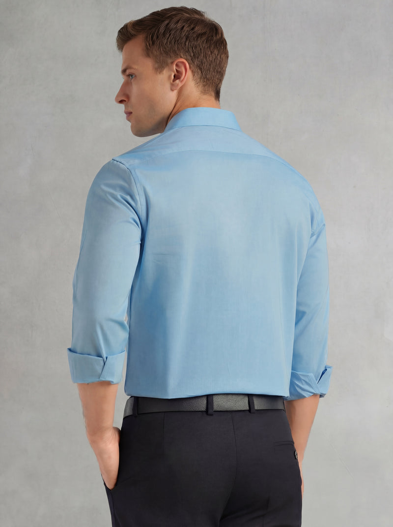 Thomas Scott Men Sky Blue Regular Fit Long Sleeves Spread Collar 100% Cotton Oxford Formal Shirt